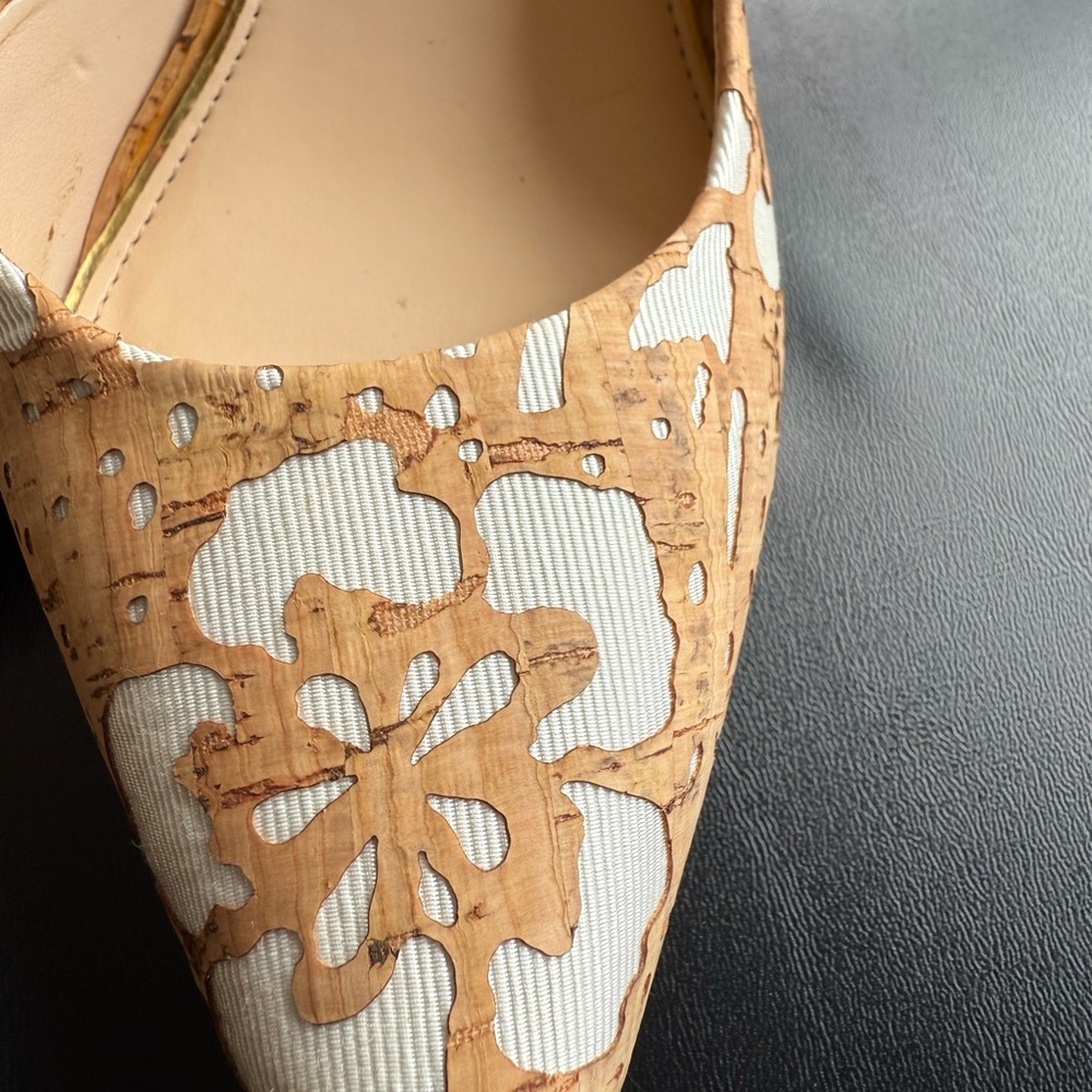Jessica Simpson JS-Claudette Natural/White Floral Laser Cork Heels “SZ8M.  NIB - Picture 5 of 10